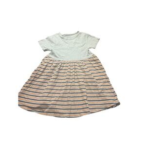 Pact Girls sz 6/7 Organic Cotton Striped Short Sleeve Pocket Dress Grey casual s